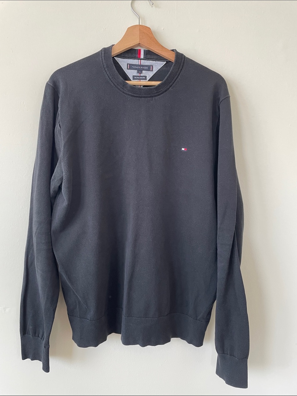 Tommy Hilfiger Men's Dark Charcoal Crewneck Sweater with Flag Logo